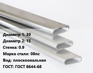 Труба плоскоовальная 30х15 s=0.9 Сталь: 08пс плоскоовальная ГОСТ: ГОСТ 8644-68, х/к цена от 75182 сом / т, где купить, условия доставки в Оше и Ошской области